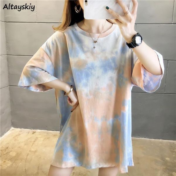 

women's t-shirt short sleeve t-shirts women tie-dye print loose oversize casual summer harajuku students streetwear korean style chic, White