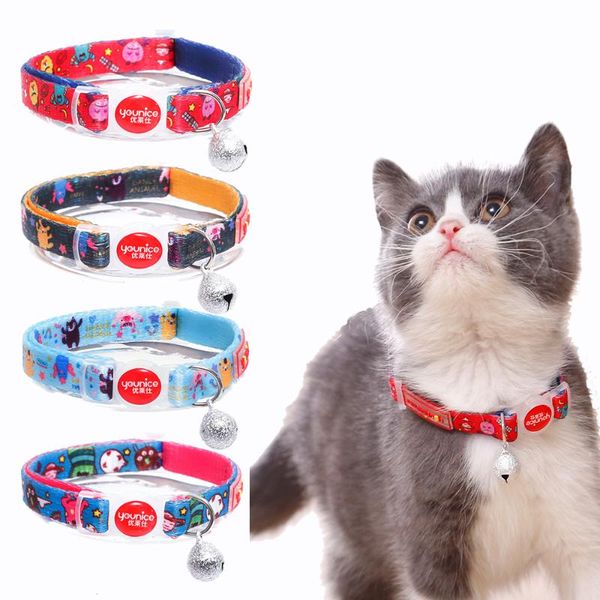 

cat collars & leads nylon for cats with bell safety breakaway cartoon pet collar accessories kittens collier chat katten halsband