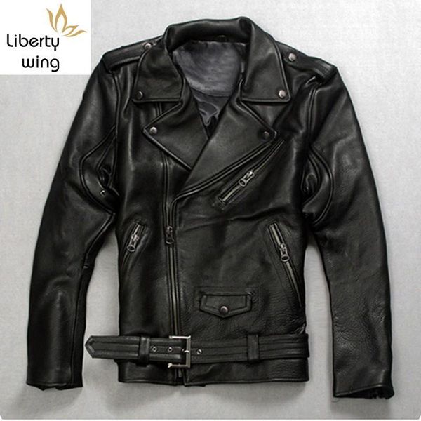 

men's leather & faux fashion mens punk belted real waistcoat slim fit moto riding biker jacket zip coat italian designer, Black