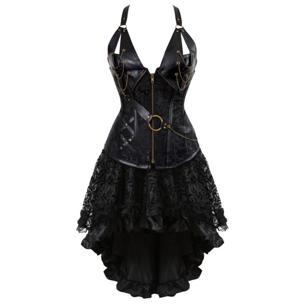 

gothic steampunk corsets skirt plus size halloween steampunk clothing for women, Black;white