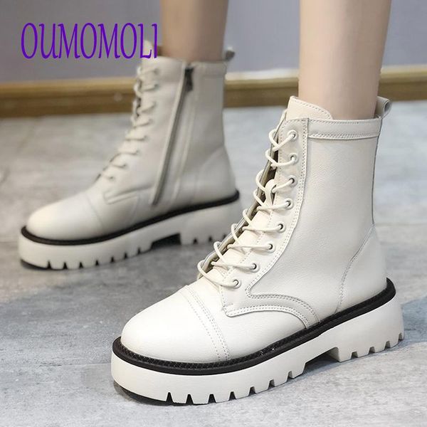 

boots 2021 fashion style womens pu leather ankle round head laces women's motorcycle shoes v310, Black