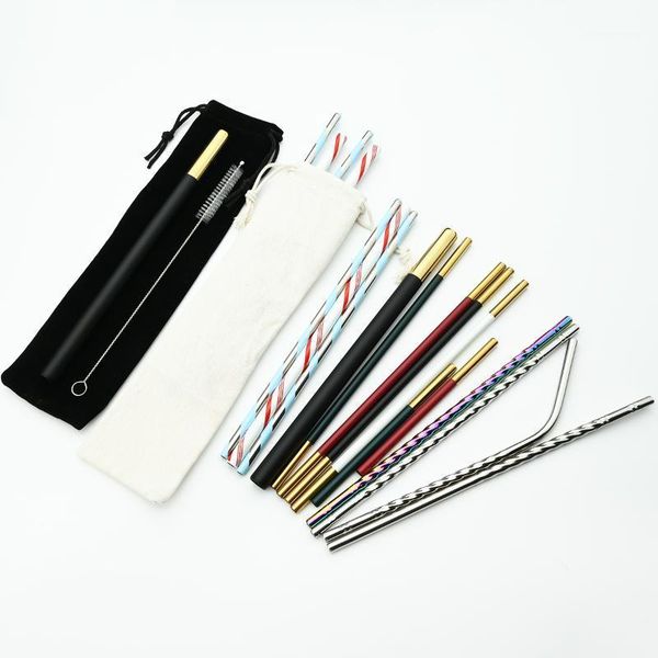 

drinking straws reusable metal set 18/10 stainless steel straw colorful juice drinkware with cleaner brush bar party accessory1