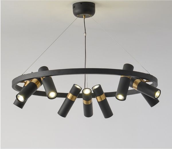 Lâmpada criativa industrial LED Candelabro Jantar Sala de estar Preto Redondo Pingente Quarto Loja Luz de suspensão rotativa