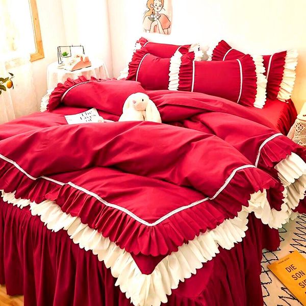 

bedding sets 2021 soft set 4pcs bed skirt  king lace duvet cover quilt bedclothes pillow case home decor textile