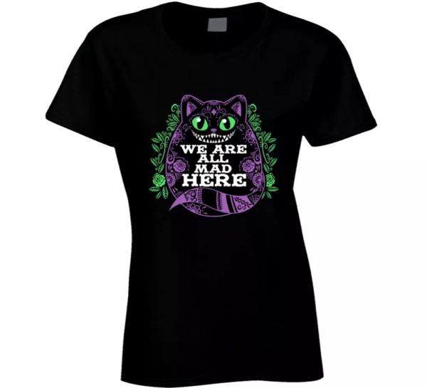 

cheshire tee cat alice in wonderland ladies women t shirt gift new, White;black