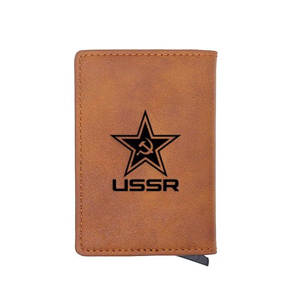 

card holders vintage classic ussr symbol carve holder wallets men rfid trifold leather slim mini small money bag male purses, Brown;gray