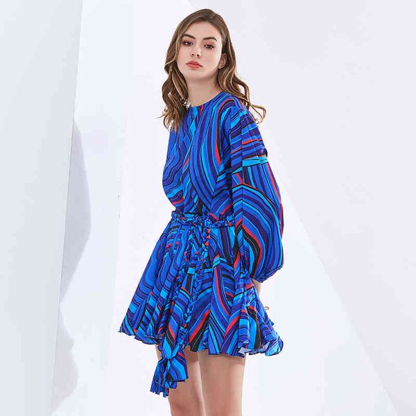 

dresses hit color print es women long sleeve o neck high waist lace up female spring casual fashion tide 2021, Black;gray
