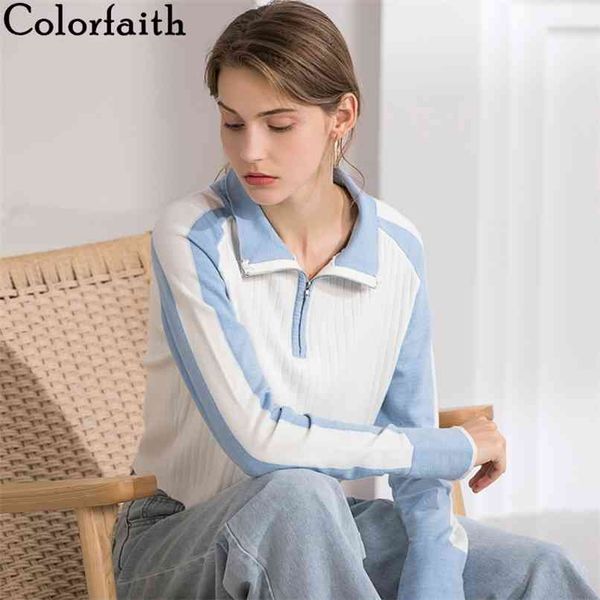 

women's autumn winter short sweaters striped turn-down collar pullovers fashionable casual slim sw510 210427, White;black