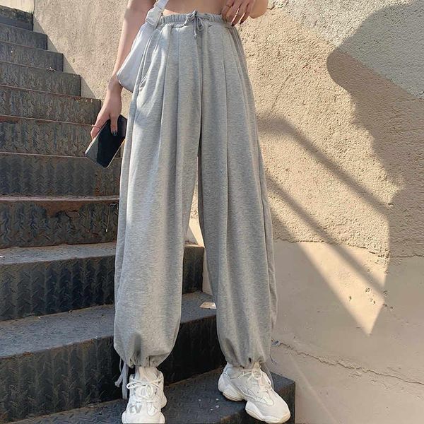 

women's pants & capris autumn solid loose wide leg women summer trousers ankle length casual trouser elastic waist, Black;white