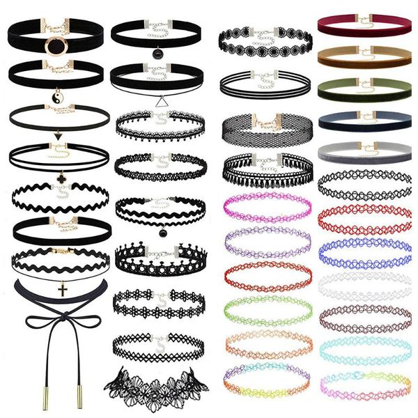 

chokers 40pcs choker collar lace necklace set jewelry, Golden;silver