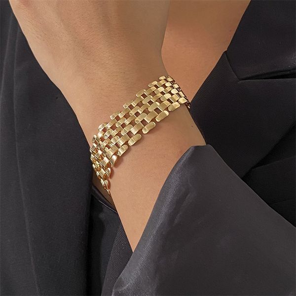 

yamog european wide wristband chain bracelets women hollow out geometric alloy hand chains female hip hop punk suit party bangle jewelry acc, Black