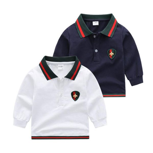 

spring autumn baby boys girls t-shirts kids long sleeve t-shirt turn-down collar childern cotton casual shirt child pullover, Blue