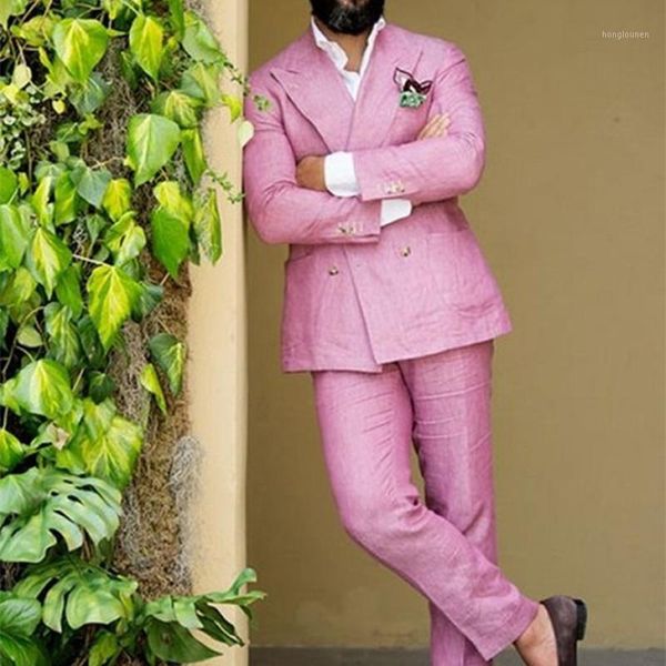 

men's suits & blazers pink linen west body 2021 latest style pants design double-breasted tuxedo summer custom 2 piece jacket terno sui, White;black