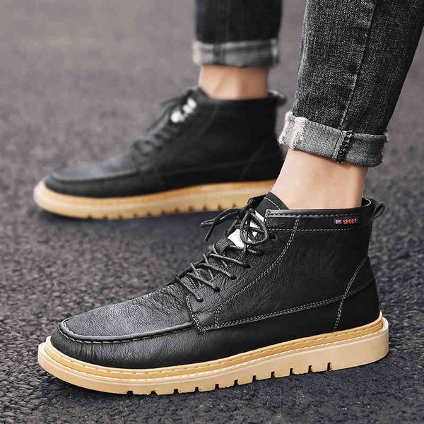 

dress shoes fashion men brand sneakers outdoor walking male breathable lace up high casual o17d, Black