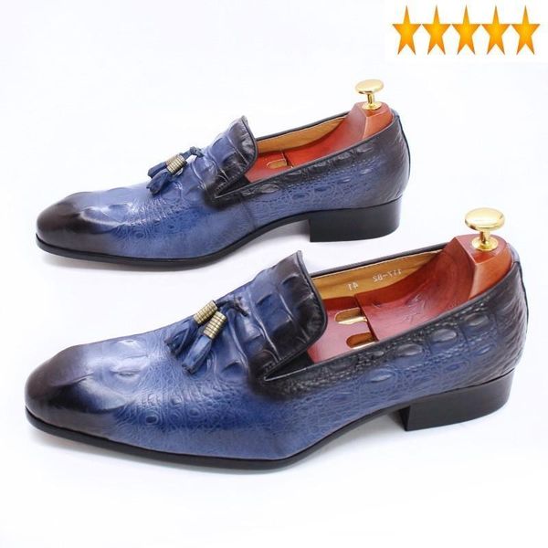 

dress shoes genuine leather casual men handmade tassel crocodile print loafers luxury wedding party plus size 47 mocasines, Black