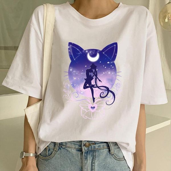 

kawaii sailor moon summer men and womens fashion women harajuku short sleeve fun ulzzang cute cat cartoon tees, White;black
