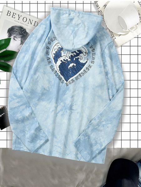 

men tie dye wave slogan graphic hoodie v0vk#, Black