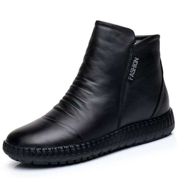 

boots 2021 autumn fashion women genuine leather handmade vintage flat ankle shoes woman winter, Black