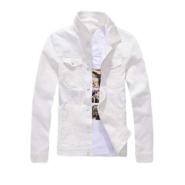Мода мужская джинсовая куртка ковбой белый джинсы повседневная стройная подходящая хлопчатобумажная пальто варенье мужская одежда 211214
