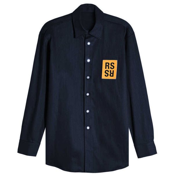

men's hoodies []raf 16aw simons arch contrast ribbon orange navy denim shirt coat, Black