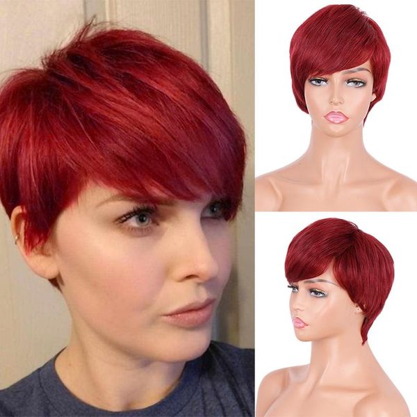 

synthetic wigs dan bo red wig and bangs ombre women's daily, Black