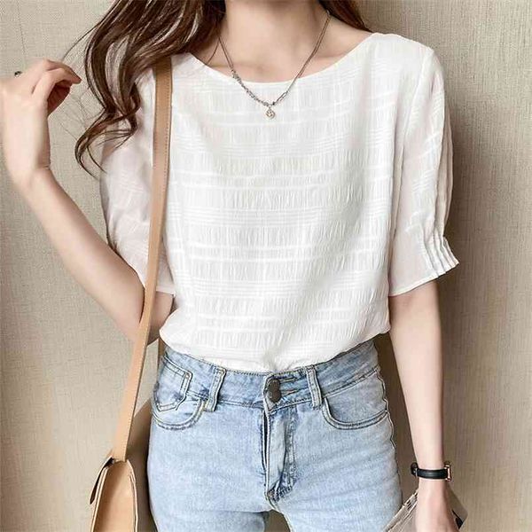 

summer air bottoming shirts women's blouseschiffon shirt korean short-sleeve 210507, White