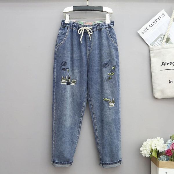 

plus size pants 5xl jeans women high waist harem casual boyfriend embroidery female streetwear vintage mom for, Black