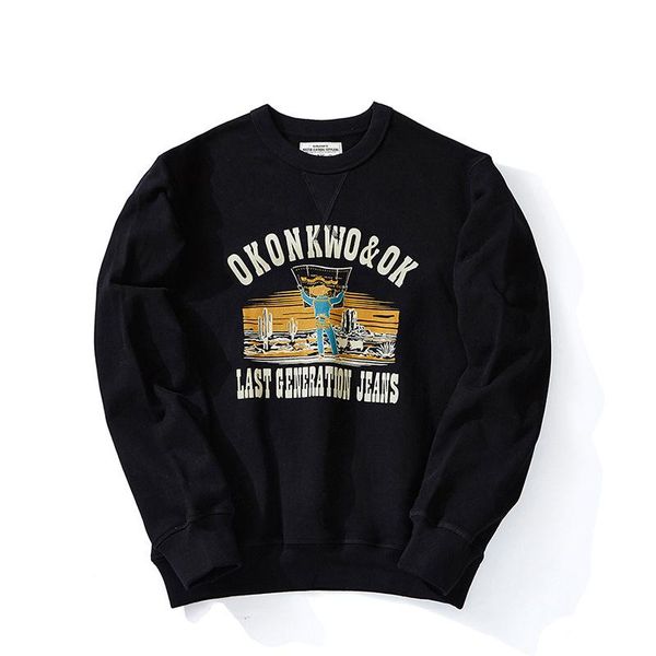 

men's hoodies & sweatshirts ok0507 heavy weight 490g sweatshirt pullover winter vintage trendy youth hip hop thicken cartoon printed lo, Black