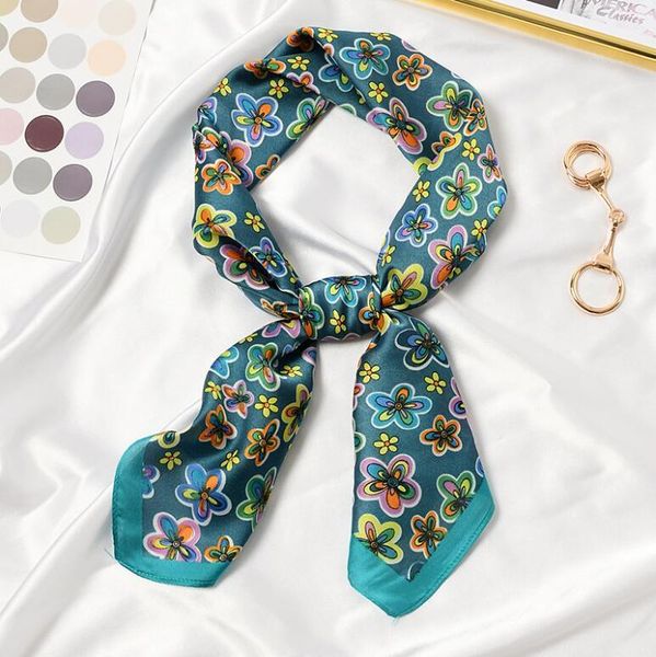 

Scarves 70*70cm Colorful Flowers Print Square Scarf Women Bandana Hairband Lady Head Wraps Female Shawl Fashion Neckerchief, Blue;gray
