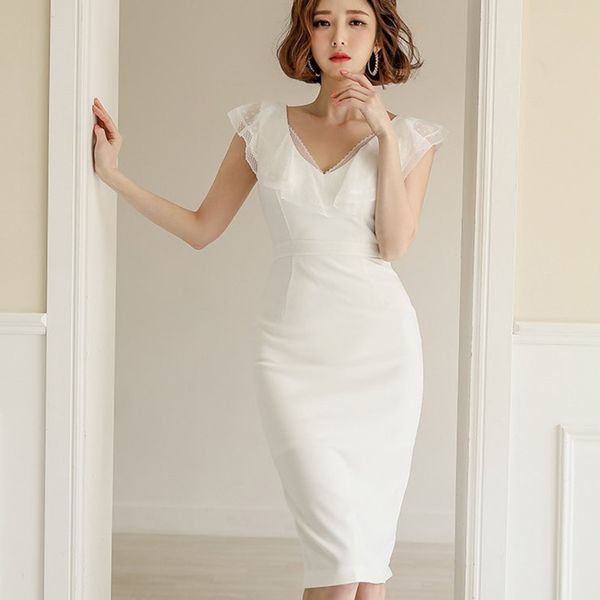 

zawfl v-neck sleeveless women midi dress slim waist hip package female pencil dresses summer party vestidos femm 210525, Black;gray