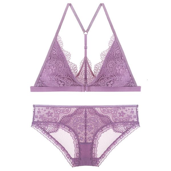 

bras sets french triangle cup rimless bra thin front buckle lace y-back suit 1618, Red;black