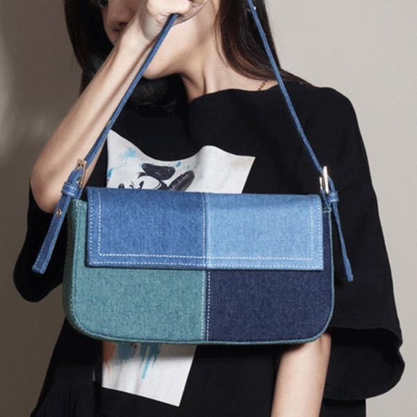 

evening bags fashion patchwork denim armpit bag women shoulder designer splicing canvas crossbody for 2021 handbag lady purse