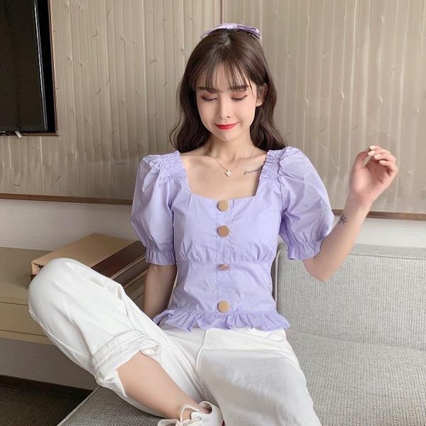 

women's blouses & shirts retro short summer square collar sleeve shirt for women blouse blusas ropa de mujer, White