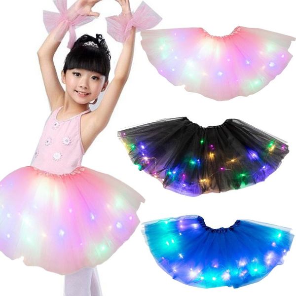 

glowing light led girls party pleated fluffy layered tulle tutu skirts, Blue
