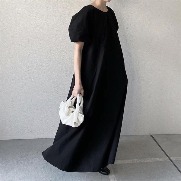 

vintage black puff sleeve women dress summer long japan casual short oversized maxi office mori girl retro, Black;gray