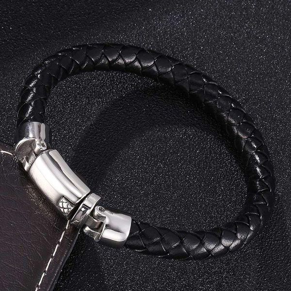 

charm bracelets 2021 men bracelet hand-woven black brown leather fashion stainless steel snap bangles for male jewelry gift bb0365, Golden;silver
