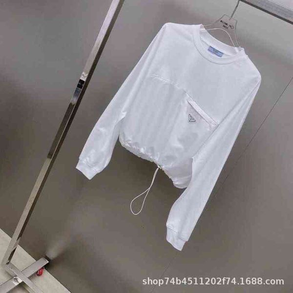 

p home 21 early autumn metal triangular label pocket, drawcord at the hem, waist closing sweater splicing design, leisure and fashion, Black