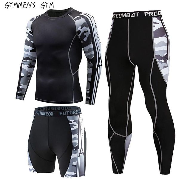 

gym clothing 2021 men's compression long johns sportswear rashguard skin tight stretch fitness suit is a good set, White;black