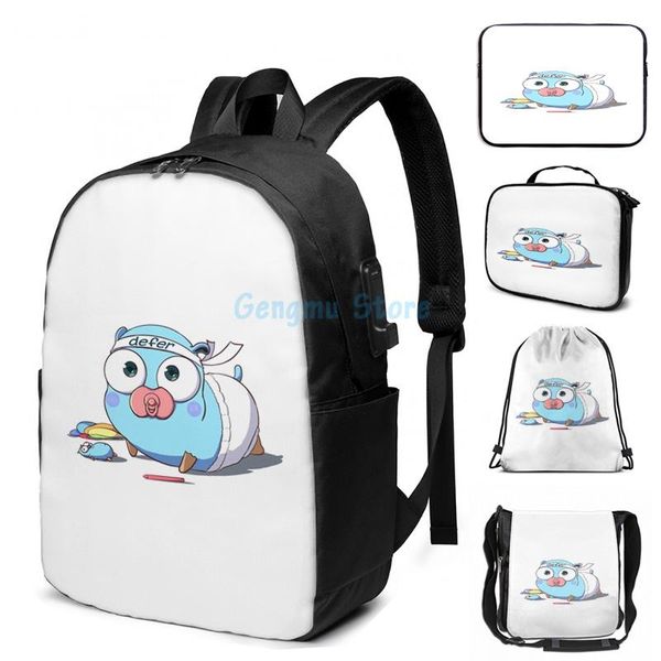 

backpack funny graphic print golang gopher go defer usb charge men school bags women bag travel laptop