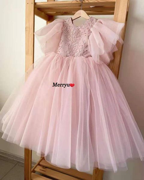 

girl's dresses simple ball gown knee-length flower girl dress beading baby girls party short sleeves puffy first communion, Red;yellow
