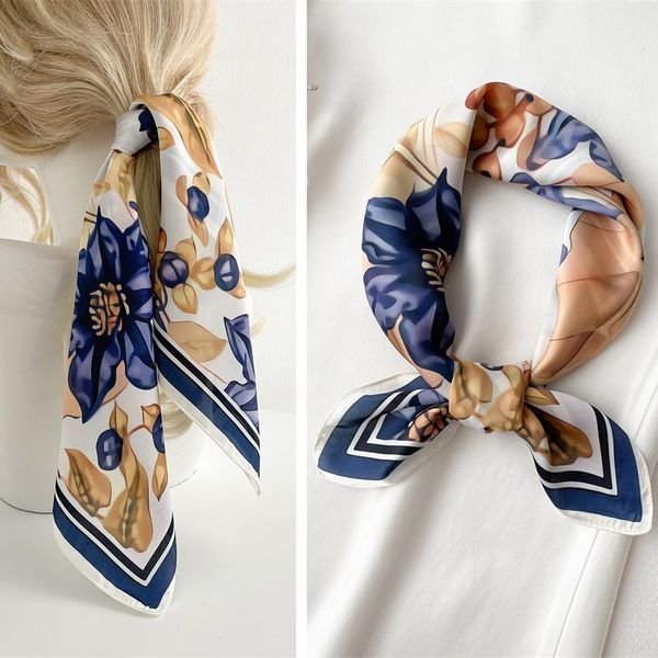 

scarves popural print scarf women silk satin small navy hair band bagwrist bandana office ladies headband summer fourlard shawl wrap, Blue;gray