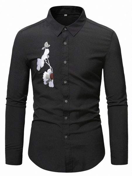 

men floral embroidery button front shirt d3ok#, White;black