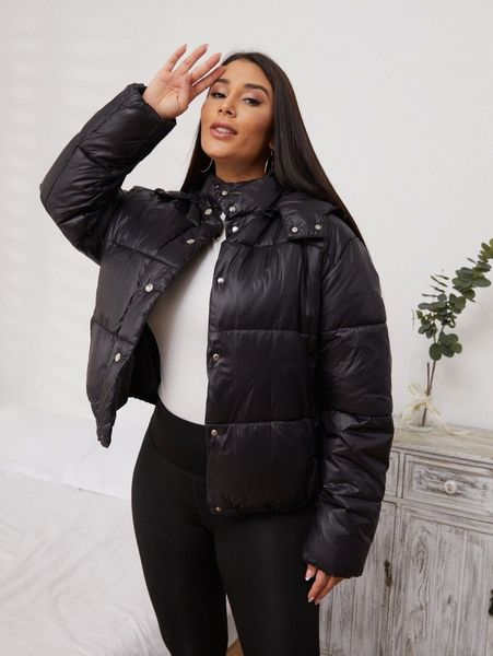 

slant pockets hooded puffer coat r7ja#, Black