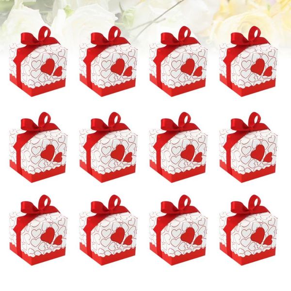 

50pcs hearts design candy boxes square chocolate gift container with ribbon for wedding (red) wrap