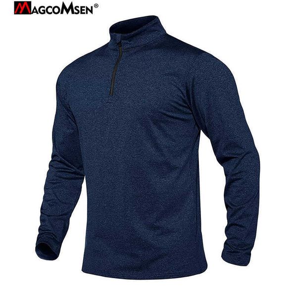 Magcomsen Sıcak Erkekler Spor Kazak Tops 1/4 Fermuar Termal Kazak Balıkçı Yaka Kazaklar Bahar Sonbahar Gym Koşu Aktivewear 211014