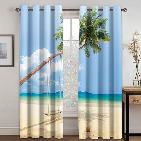 

curtain & drapes hawaiian beach summer style printed living room bedroom home decoration essential