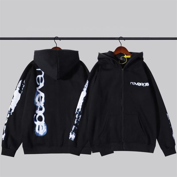 

men's hoodies & sweatshirts xxxtentacion revenge hoodie men women large letter logo zipper electric current smoke printing pullovers, Black