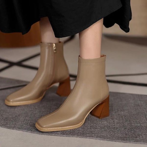 

boots white ankle boots-women shoes luxury designer zipper winter footwear low 2021 fashion ladies rock high heel autumn pu meta, Black