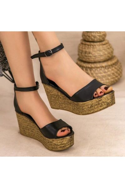 

sandals women's black skin wedges