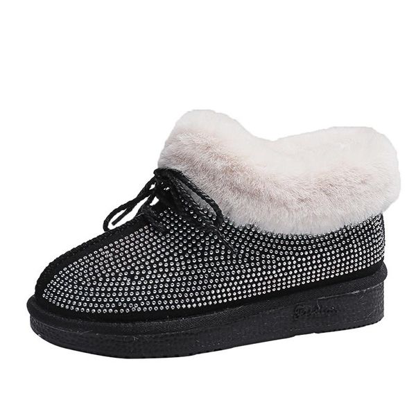 

boots snow women ankle winter warm fur shoes australia leopard print flat heel designed lace up ladies, Black